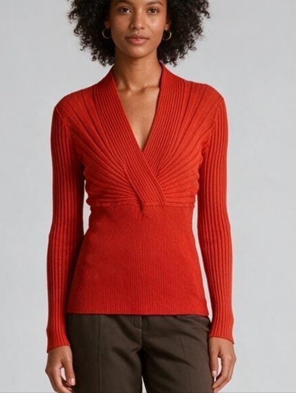 INC International Concepts Red Ribbed Wrap V-Neck Sweater